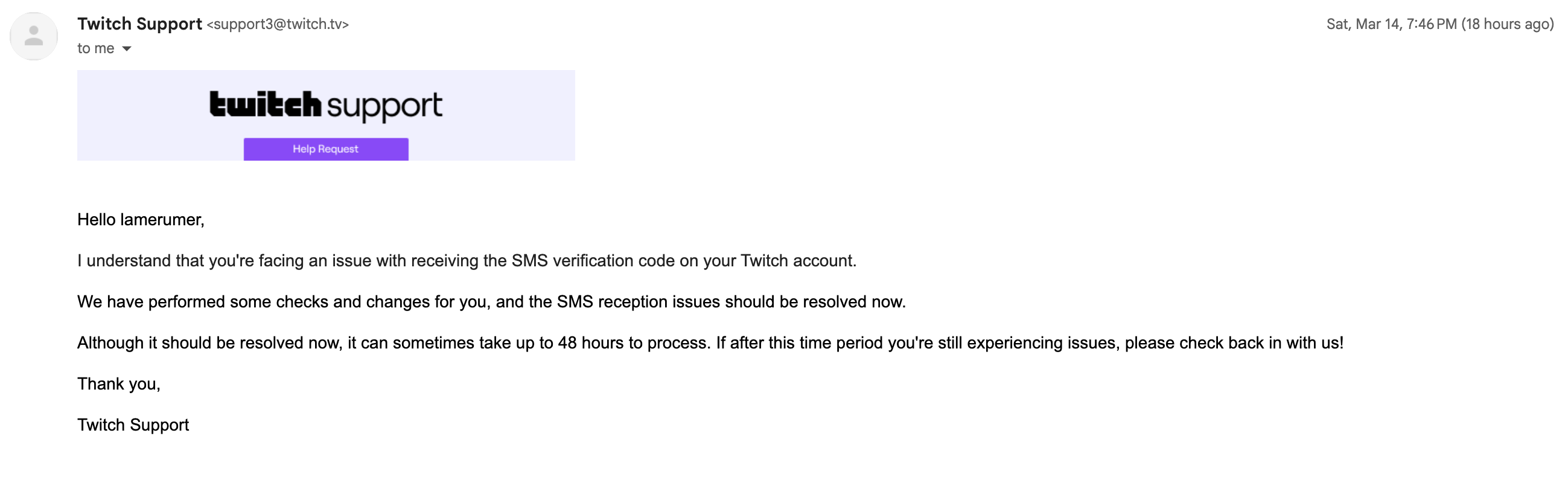 Ответ поддержки